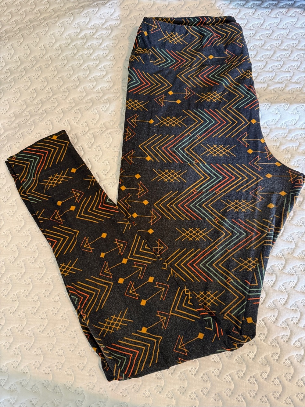 Lularoe Black Geometric Print Leggings with Multicolor Accents